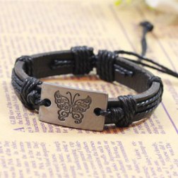 Metal Butterfly PU Leather Bracelet