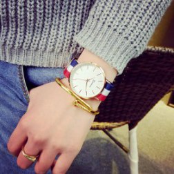 Stripe Round Dial Watch