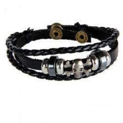 Devil Skull Pattern PU Leather Bracelet With Braided Rope