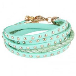 Multilayer Golden Metal Rivets PU Leather Bracelet