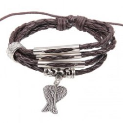 Angel Wings Alloy Pendant Rope PU Leather Bracelet