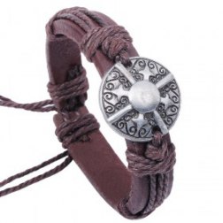 Retro Alloy Shield Rope PU Leather Bracelet