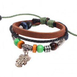 Alloy Beads Handmade Braided Leather Bracelet With Owl Pendant