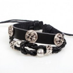 Alloy Clover PU Leather Braided Bracelet