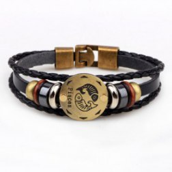 Golden Piesces Braided Black PU Leather Bracelet