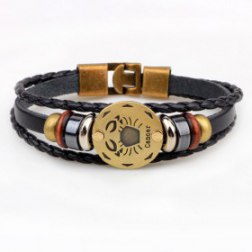 Golden Cancer Braided Black PU Leather Bracelet