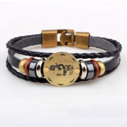 Golden Virgo Braided Black PU Leather Bracelet