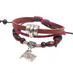 Retro Beads PU Leather Bracelet With Pirate Flag Pendant