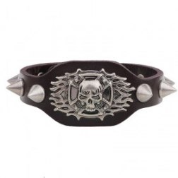 Rocker Sharp Rivets Studded PU Leather Bracelet With Flame Skulls Pattern