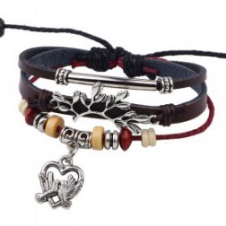 Multistrand Beaded Bangle Magpie Couple Hearts Leather Wrap Bracelet