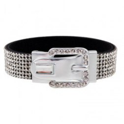 Gorgeous Rhinestone Studded PU Leather Bracelet