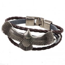 Alloy Hawk Pattern Braided Rings PU Leather Bracelet