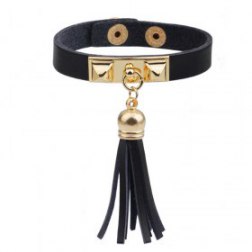 Fashion Golden Rivets PU Leather Bracelet With Tassel Pendant