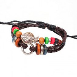 Alloy Fish Pattern Braided Rope PU Leather Bracelet