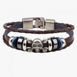 Punk Braided Alloy Skull PU Leather Bracelet