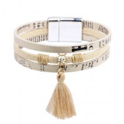 3 Layer Letter Pattern PU Leather Bracelet With Tassel