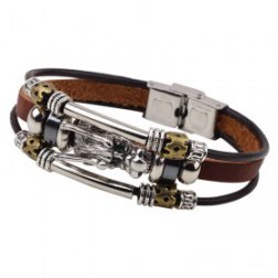 Luxe Silver Dragon PU Leather Bracelet With Rivets Rope