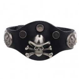 Rock Alloy Skull PU Leather Bracelet With Evil Rivets