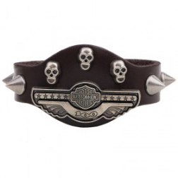 Rock Alloy Skull PU Leather Bracelet With Sharp Rivets