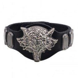 Retro Alloy Wolf Rivet PU Leather Bracelet
