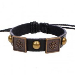 Retro Block Cross Handmade Rivets Leather Bracelet