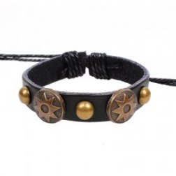 Retro Sun Pattern Handmade Rivets Leather Bracelet