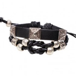 Block Handmade Beads Rope Weave Leather Bracelet