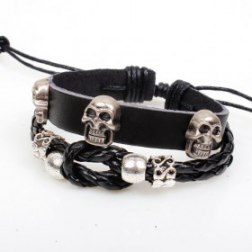 Pirate Skulls Handmade Beads Rope Weave Leather Bracelet
