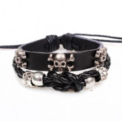 Skulls Handmade Beads Rope Weave Leather Bracelet