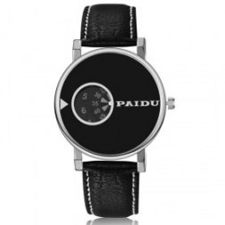 Creative Leather Turntable Dial Men's Quartz Wrist Watch