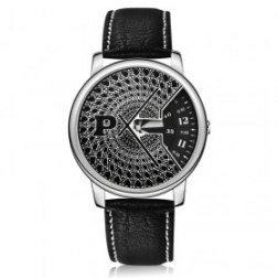 Geometric Pattern Creative PU Leather Men's Quartz Wrist Watch