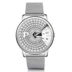 Geometric Pattern Creative Stainless Steel Mesh Band Men's Quartz Wrist Watch