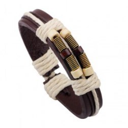 Retro Alloy Dual Strand Leather Bracelet With Beads