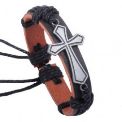 Retro Alloy Cross PU Leather Bracelet