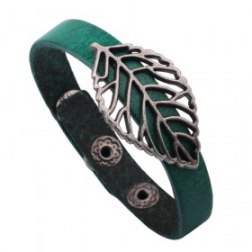 Metal Leaf Pattern Handmade Leather Bracelet
