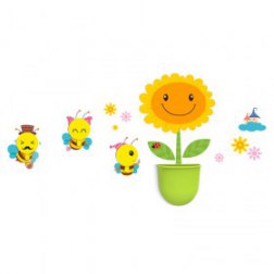 Happy Bees Family Removable PVC Nursery Wall Sticker With 3 Hooks and 1 Storage Box Set