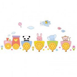 Animals Train Removablae PVC Wall Sticker With 4 Hooks