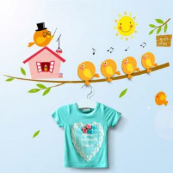 Happy Bird Music Removablae PVC Wall Sticker With 4 Hooks