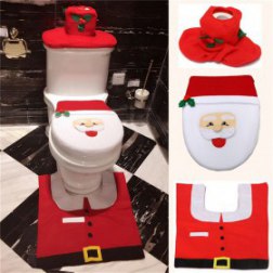 3 Pcs Christmas Decorations Santa Toilet Seat Cover And Rug Set For Bathroom
