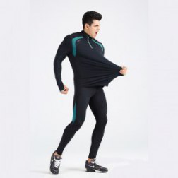 Men's Printing Compression Base Layer  Zip Up T-shirt and Pants Set