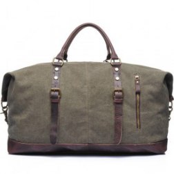 Unique Designed Handle Genuine Leather Canvas Shoulder Travel Duffel Gym Tote