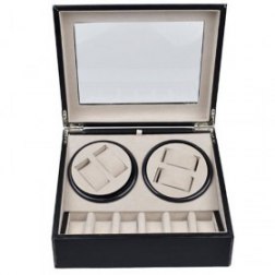 Leather Automatic Rotation 4+6 Watch Winder With Storage Case