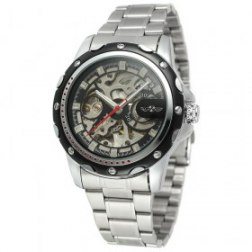 Men Automatic Mechanical Skeleton Dial Display Stainless Steel Wrist Watch