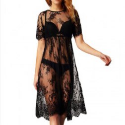 Sexy Translucent Floral Lace Short Dress