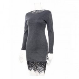 Long Sleeve Lace Patchwork Women Dress O Neck Casual Bodycon Party dresses With Tassel Plus Size Ladies Dress