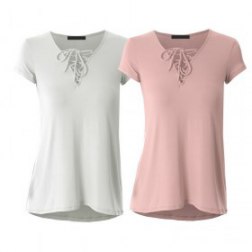 Plus size women's Sexy Plain Deep V Neck Up Short Sleeve Blouse Top