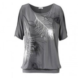 Plus size feather printed t-shirts with short sleeves