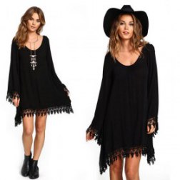 Plus size long sleeve tassel dress
