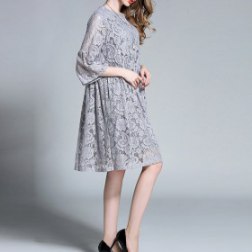 Plus size long sleeve hollow lace dress