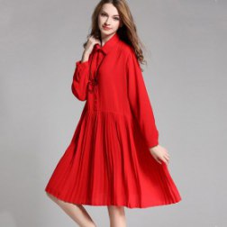 Plus size pleated A-line Solid Chiffon Elegant Dress